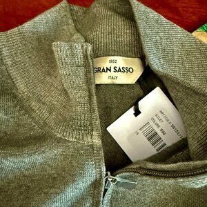 Gran Sasso of Italy NWT FULL Zip Cardigan Sweater Size 50 Green 100% Wool $280RT